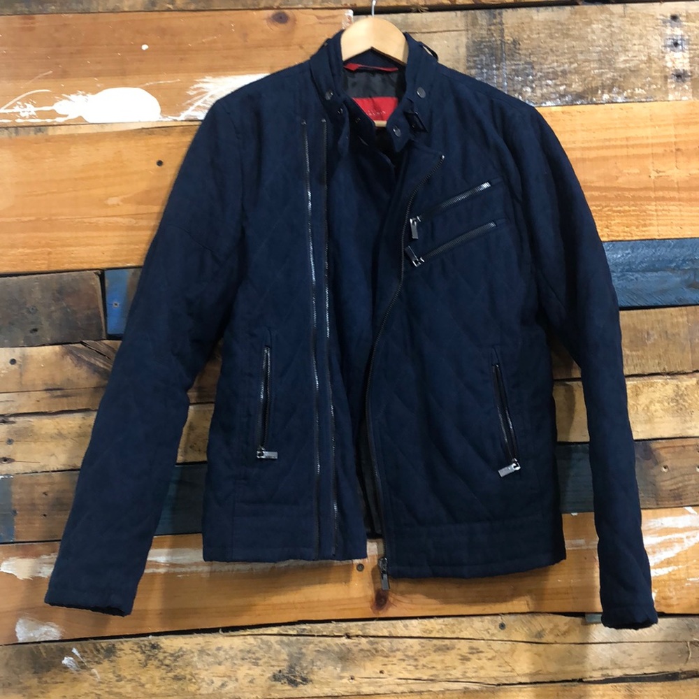 Zara man motorcycle jacket Sz M blue men’s
